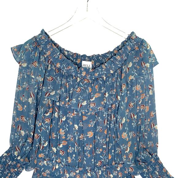 MISA Los Angeles Katryna Off Shoulder Ruffle Mini Dress Blue Floral M Cottage - Picture 5 of 9